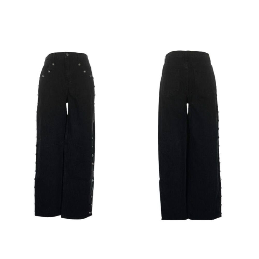 AiiRZ Studded Wide Leg Jeans Black Denim Barrel Pants Size 30 - Picture 3 of 13
